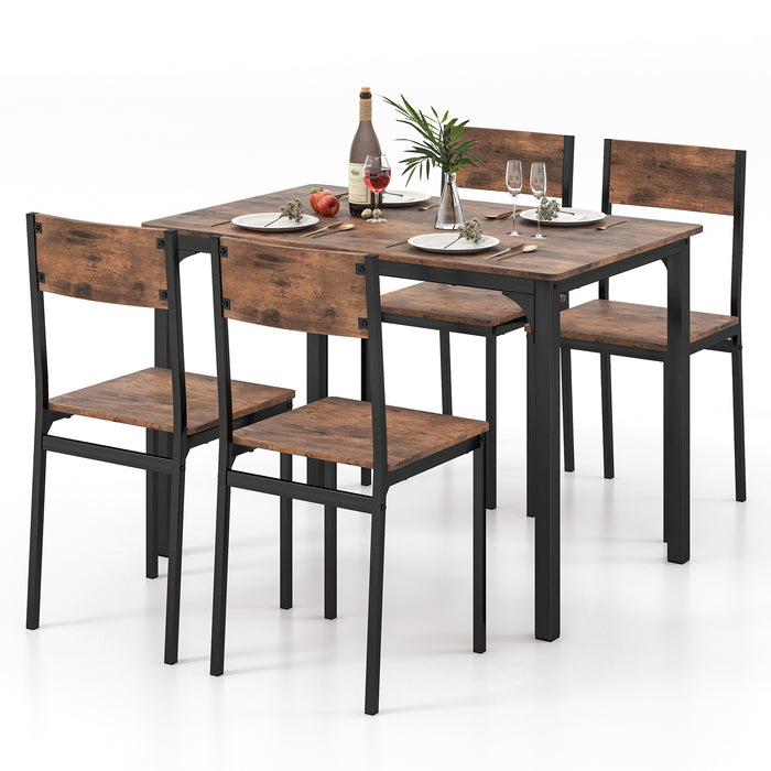 5 Piece Dining Set - Table and 4 Chairs with Backrest, Sturdy Metal Frame, Brown Finish  - Ideal for Family Dinners and Entertaining Guests