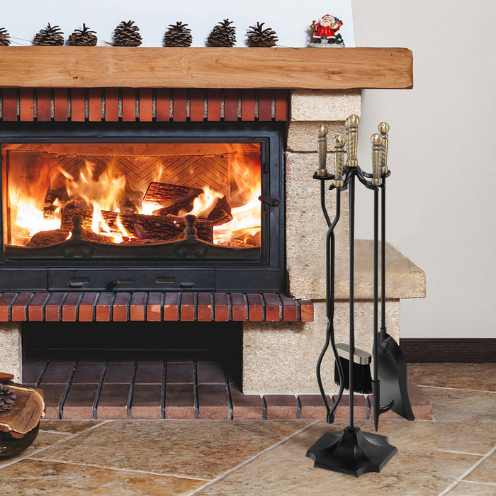 Fireplace Accessories - 5-Piece Tool Set with Ergonomic Handle - Ideal for Efficient Fire Management