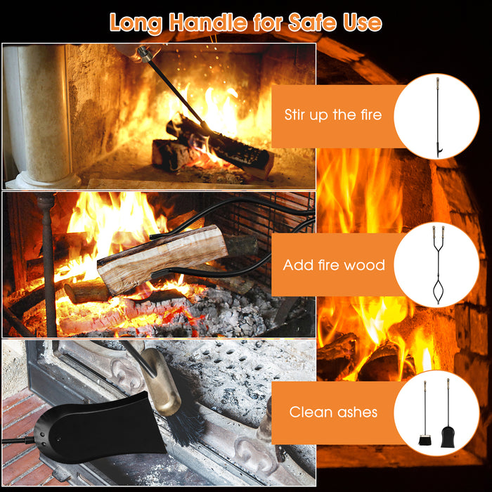 Fireplace Accessories - 5-Piece Tool Set with Ergonomic Handle - Ideal for Efficient Fire Management