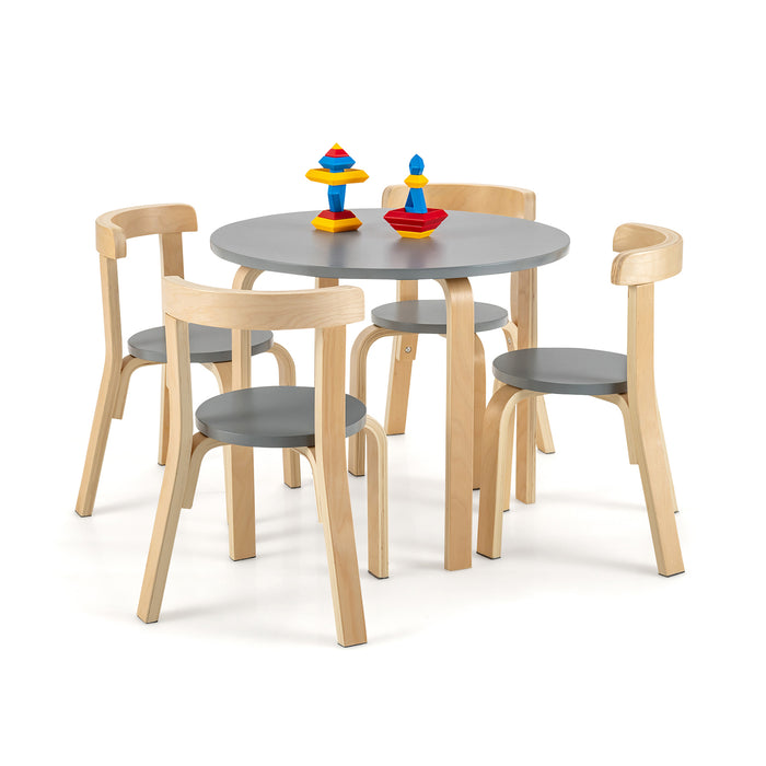Bentwood Kids 5-Piece Set - Curved Back Table and Chairs in Grey - Ideal Furniture for Children's Room or Play Area