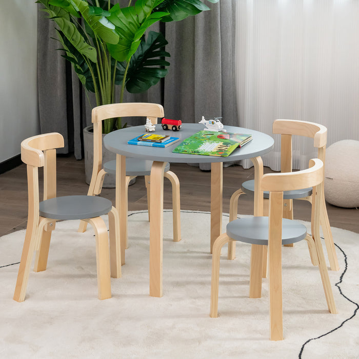 Bentwood Kids 5-Piece Set - Curved Back Table and Chairs in Grey - Ideal Furniture for Children's Room or Play Area