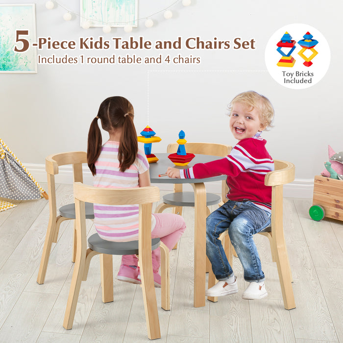 Bentwood Kids 5-Piece Set - Curved Back Table and Chairs in Grey - Ideal Furniture for Children's Room or Play Area