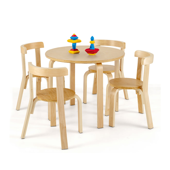 Bentwood Kids 5-Piece Set - Curved Back Table and Chairs in Grey - Ideal Furniture for Children's Room or Play Area