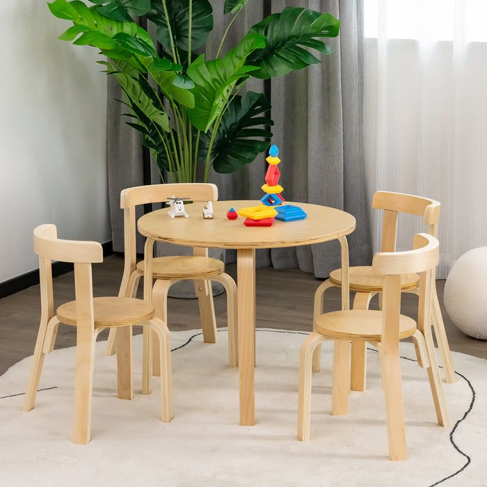 Bentwood Kids 5-Piece Set - Curved Back Table and Chairs in Grey - Ideal Furniture for Children's Room or Play Area