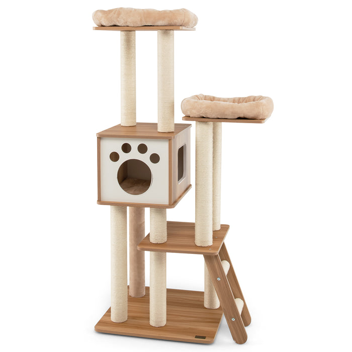 5-Tier Cat Tree Tower - Featuring Cando and Two Padded Plush Perches - Ideal Comfort Zone for Cats and Kittens.