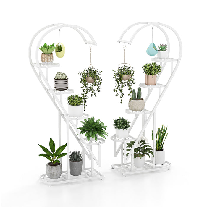 Metal Heart-shaped 5-Tier Plant Stand - Pink & Blue Stand with Hanging Hooks - Ideal for Displaying Plants and Decorations