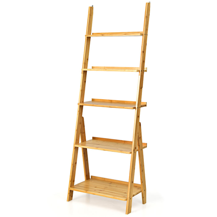5-Tier Ladder Shelf - Home Office Storage with Safe Round Corners, Natural Finish - Ideal for Organized Workspaces