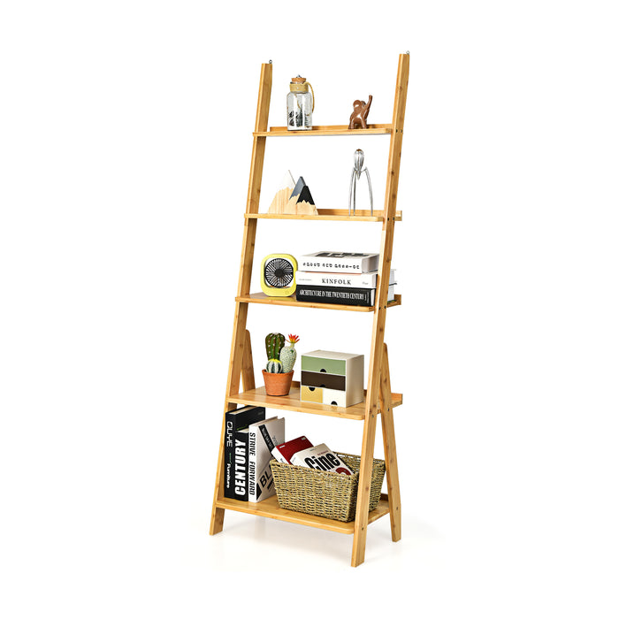 5-Tier Ladder Shelf - Home Office Storage with Safe Round Corners, Natural Finish - Ideal for Organized Workspaces
