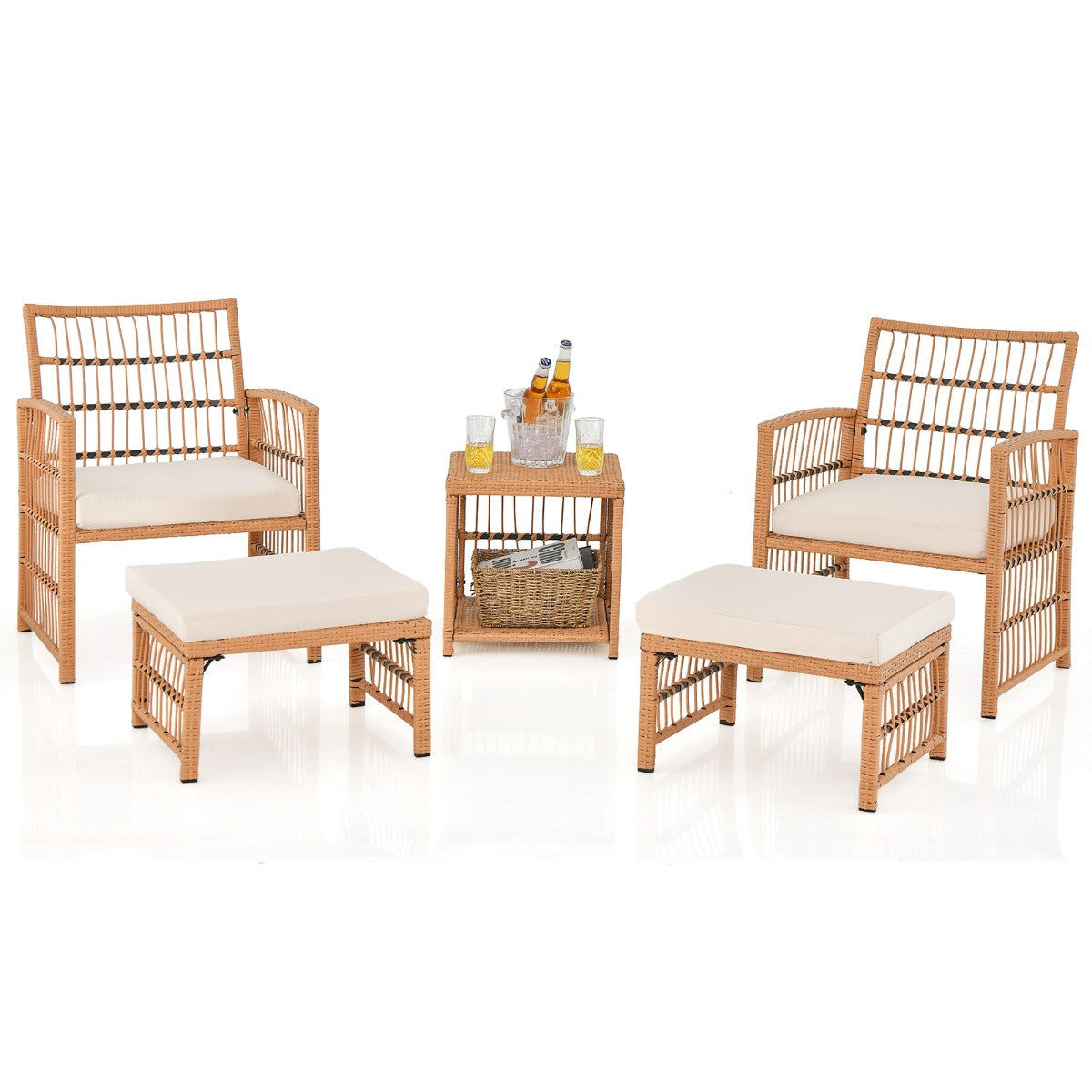 Rattan Outdoor Furniture - Conversation Set with Seat and Back Cushions - Perfect for Poolside and Backyard Relaxation