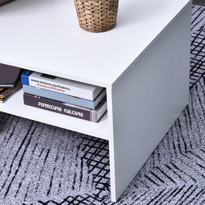 Modern 2-Tier Rectangular Coffee Table - White Finish with Open Storage Shelf - Ideal for Living Room, Entryway, or Hallway