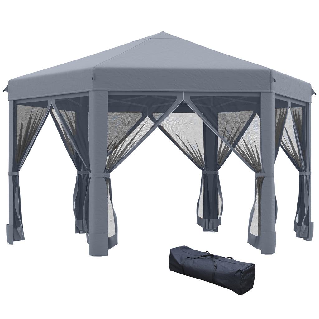 3.2m Canopy Rentals Hexagonal Pop Up Gazebo - Outdoor Canopy Tent with Sun Protection and Mesh Sidewalls, Includes Handy Carry Bag - Ideal for Parties, Events, and Garden Shade in Grey