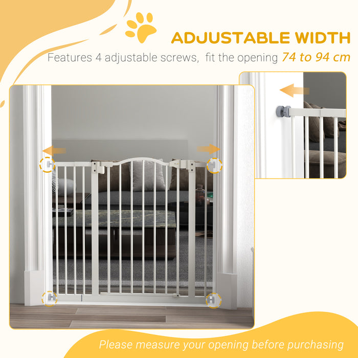 Adjustable Metal Pet Safety Gate 74-94 cm - Auto-Close Door Feature, White Finish - Secure Barrier for Dogs & Cats in Home