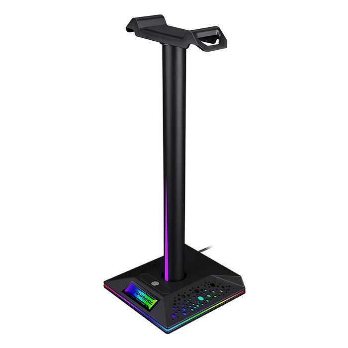 YEAHREAL RGB Gaming Headset Stand - Dual USB Ports, 3.5mm Audio Port, Touch Control, Removable Holder - Ideal for Gamers and Streamers