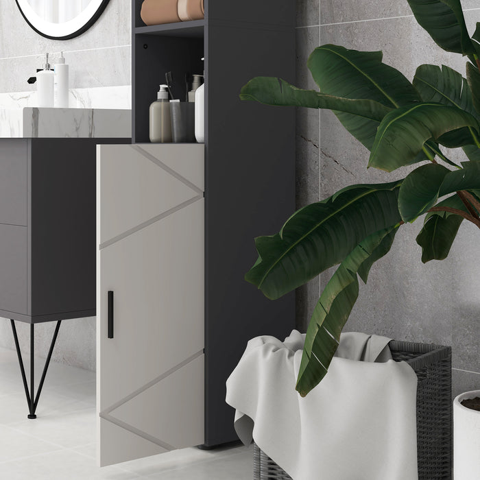 5-Piece Grey Bathroom Furniture Ensemble - Storage Cabinets with Doors, Shelves & Wall-Mounted Mirror - Space-Saving Solutions for Organized Bathrooms