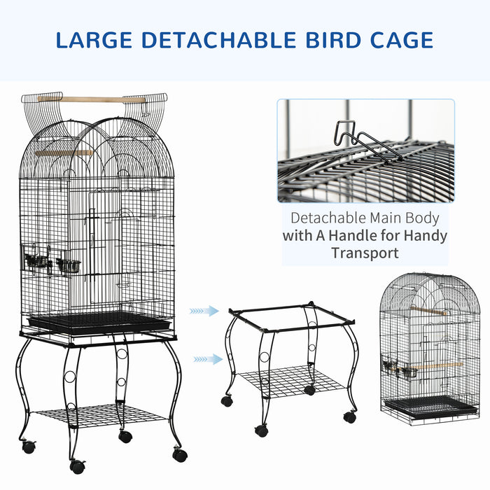 Spacious Rolling Birdcage for Parrots - 51x51x153cm Aviary with Feeding Station and Stand for Budgies, Finches, Cockatiels - Easy Mobility & Comfortable Home for Feathered Friends