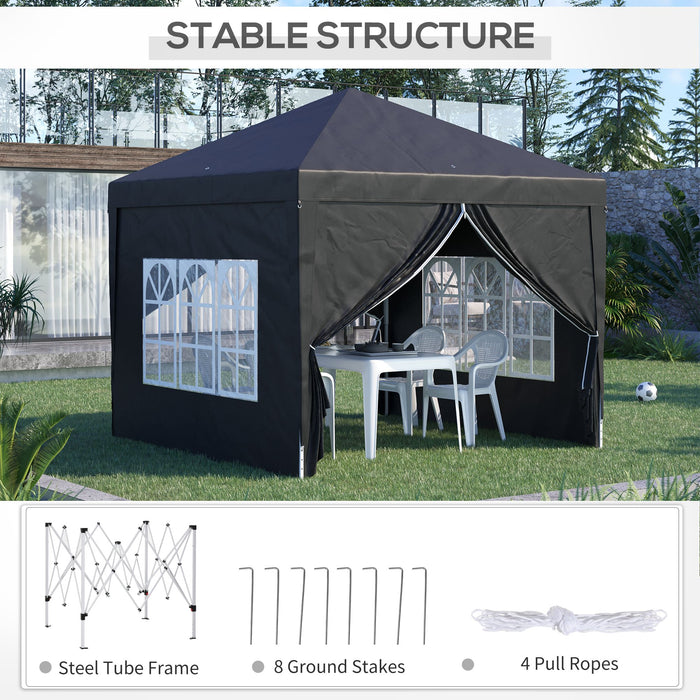 Water-Resistant Pop-Up Gazebo 3x3m - Black Canopy Marquee with Carrying Bag & 2 Windows - Ideal for Weddings, Camping & Outdoor Parties