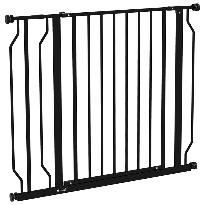 Extra-Wide Adjustable Dog Safety Gate with Walk-Through Door - Pressure Mount for Doorways, Hallways, Staircases - Pet Barrier for Home Safety, Black