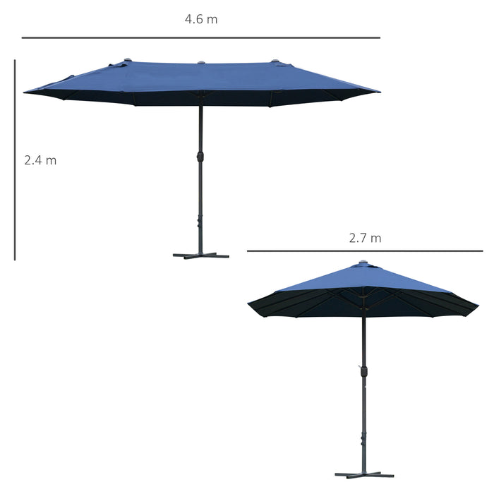 Extra-Large 4.6m Garden Parasol - Double-Sided Patio Sun Umbrella with Market Shelter Canopy, Blue - Ideal Outdoor Shade for Spacious Gardens