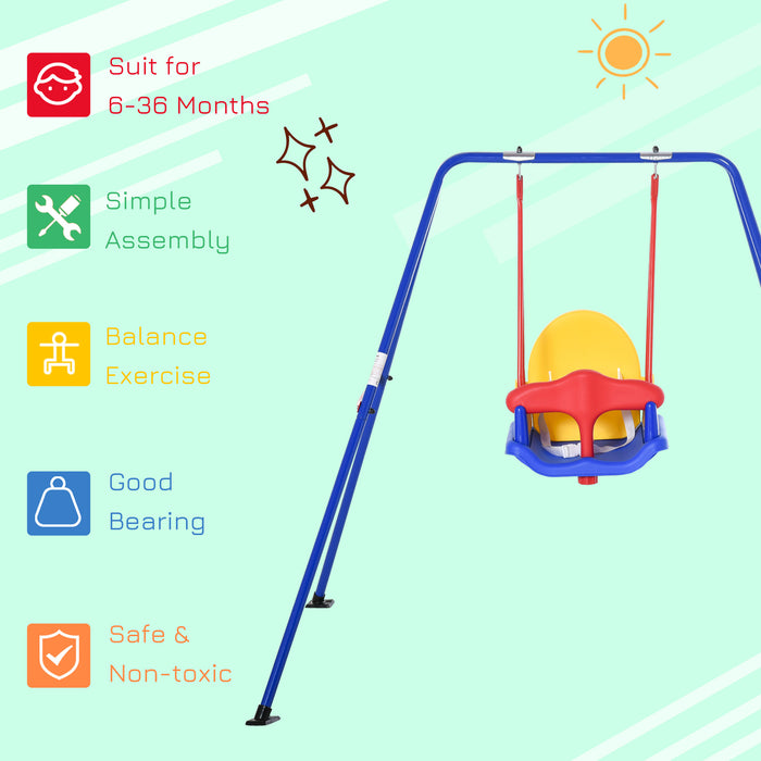 Kids Metal Swing Set with Safety Harness and Baby Seat - Sturdy A-Frame Design for Outdoor Play - Ideal for Backyard Entertainment and Child Development