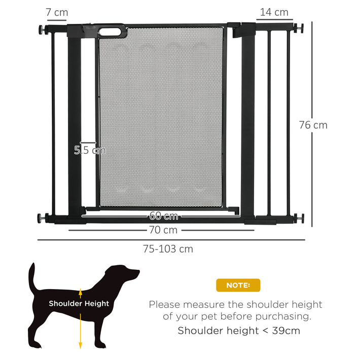Pressure Fit Safety Gate - Auto-Closing Dog Gate with Double Locking & 2 Extension Kits for Doors, Stairs & Hallways - Ideal Pet Barrier for Home Security