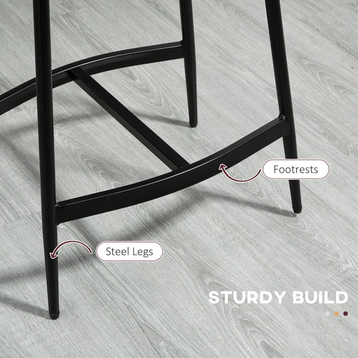 Microfibre Upholstered Kitchen Stools - Set of 2 Industrial Bar Chairs with Curved Seat - Stylish Seating for Home Bar & Counter Spaces