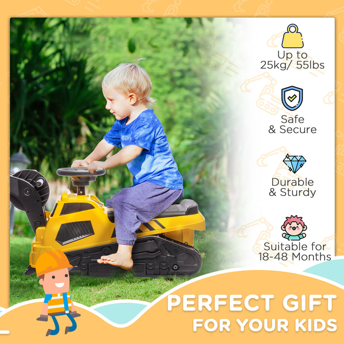 3-in-1 Ride-On Construction Truck - Excavator, Bulldozer, Road Roller with Music - Interactive Play for Toddlers 18-48 Months, Yellow