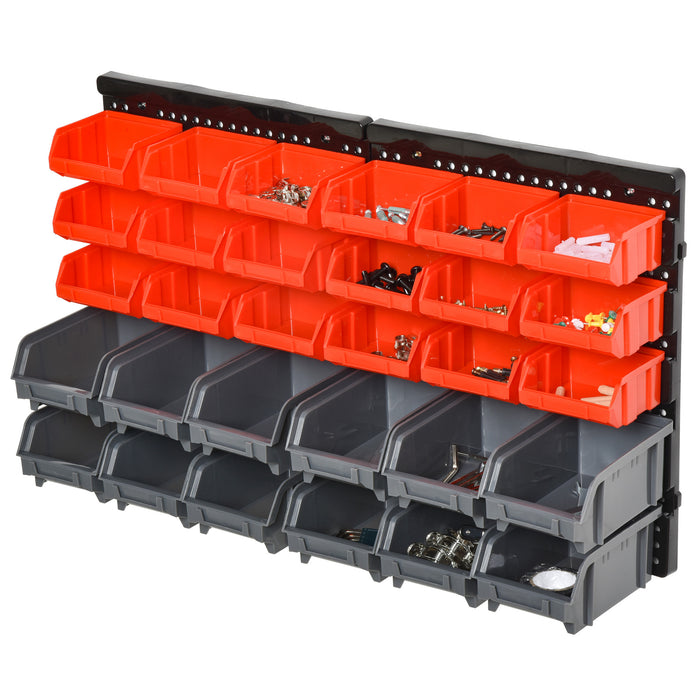 30-Slot PP Wall Organizer for Tools and Hardware - Versatile Red/Grey Storage Solution - Ideal for Workshop Organization and Clutter Reduction