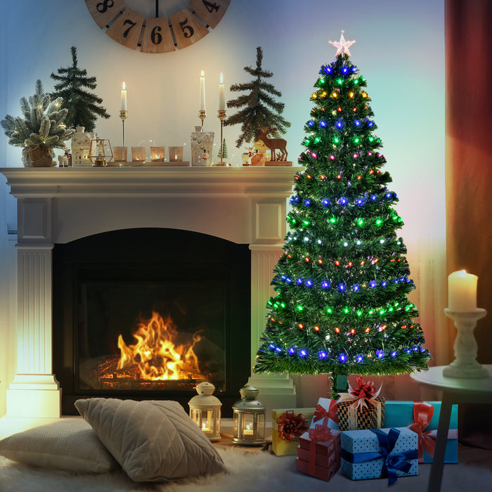 6ft Pre-Lit Fiber Optic Holiday Tree with Star Topper - LED Illuminated Christmas Tree, 220 Branches, Solid Metal Stand - Festive Decor for Home and Office