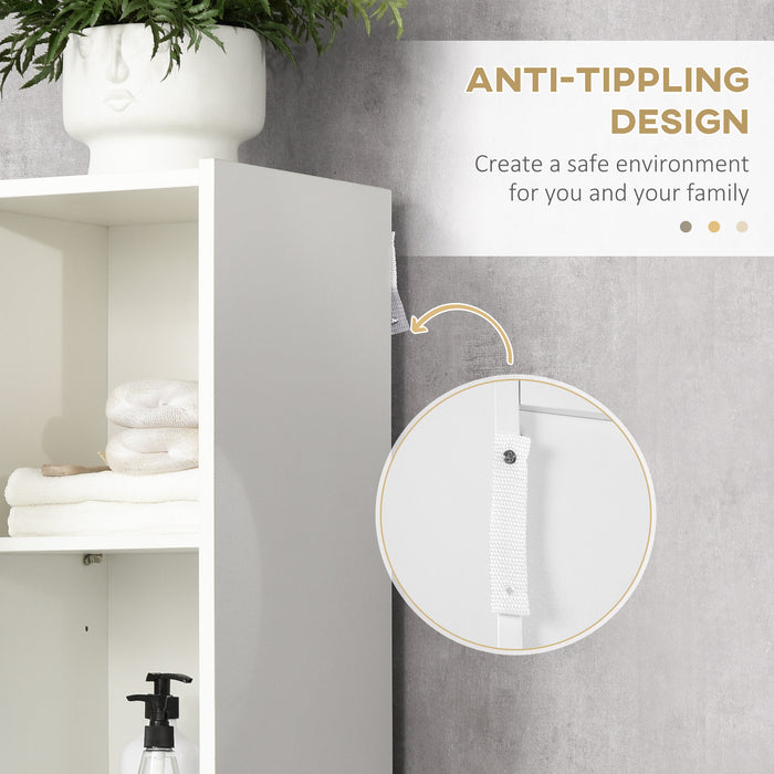 Adjustable 5-Tier Tallboy Bathroom Storage - Modern Freestanding Cabinet with Adjustable Shelves - Space-Saving Organizer for Toiletries and Towels