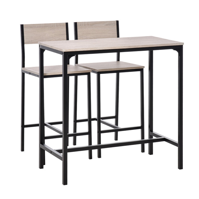 Industrial 3-Piece Table & Stool Set - Oak-Tone MDF Panels with Sturdy Metal Frame, Space-Saving Design - Perfect for Small Apartments and Lofts