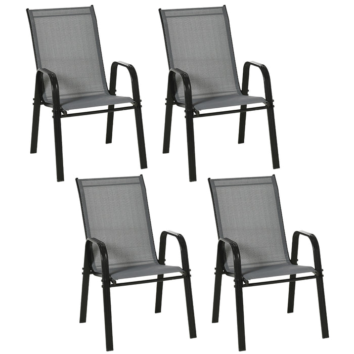 Stackable Garden Dining Chairs - Set of 4 Outdoor Patio Chairs with Backrest and Armrests in Dark Grey - Ideal for Home Patio and Garden Entertaining