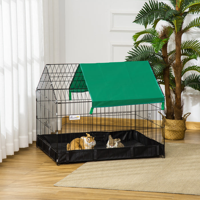 Small Animal Habitat for Guinea Pigs & Rabbits - Leak-Proof Bottom with Safe Locking System - Cage with Easy Access Top Roof for Pet Security