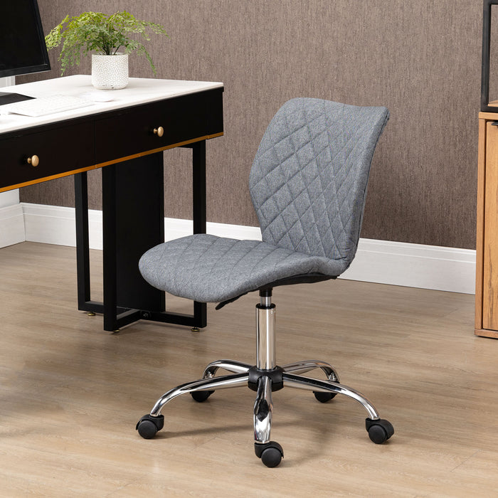 Mid Back Swivel Chair - 360° Rotating, Height Adjustable with Thick Sponge Padding, Linen Fabric in Grey - Ideal for Comfortable Home Office Seating