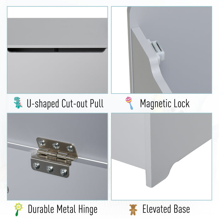 Wooden Toy Storage Chest for Kids - Safety-Hinge Playroom Organizer, Grey, 60x40x48cm - Ideal for Clutter-Free Child's Bedroom