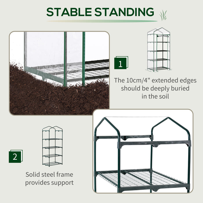 4-Tier Mini Greenhouse - Portable Metal Frame with Clear Transparent Cover, 160H x 70L x 50W cm - Ideal for Growing Plants & Seedling Protection