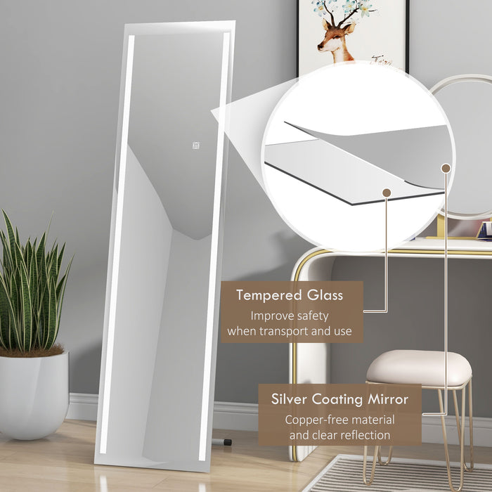 LED-Lit Standing Dressing Mirror - Bedroom Wall Mirror with Dimmable & 3-Color Lighting Options - Ideal for Fashion Enthusiasts & Space-Saving Design