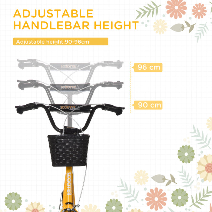 Teen Ride On Kids Kick Scooter - Adjustable Handlebar, 16" Rubber Tyres, Brakes, Basket, Cup Holder, Mudguard in Vibrant Orange - Perfect Outdoor Fun for Children and Adolescents