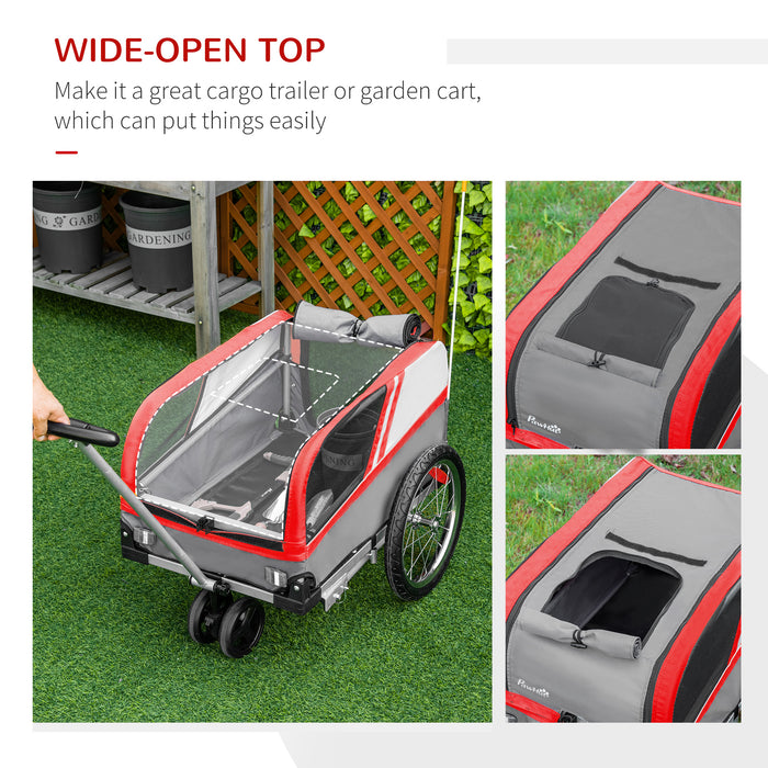 2-in-1 Dog Bike Trailer and Stroller - Reflective Cat/Puppy Travel Cart with Red Safety Flag - Versatile Pet Carrier for Outdoor Activities