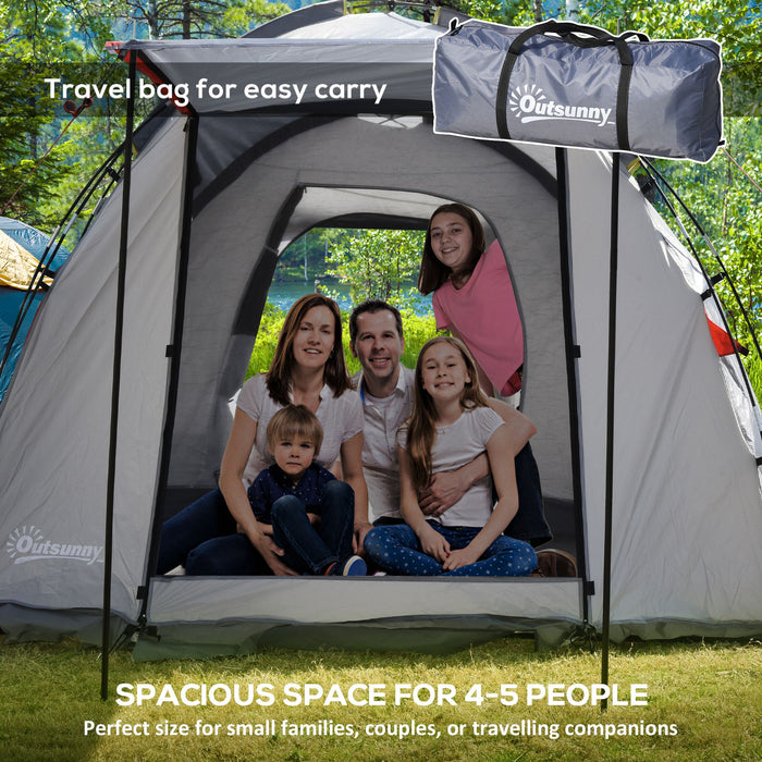 Outdoor Tunnel Tent for 4-5 People - Two-Room Camping Shelter with Sewn-In Floor & Portable Mat - Ideal for Fishing, Festivals & Hiking Adventures