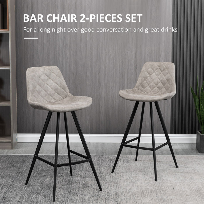 Vintage Microfiber Bar Stools, Set of 2 - Padded Tub Seats with Quilted Design and Steel Frame, with Footrest - Ideal for Home Bar, Cafe, or Kitchen Seating in Stylish Grey
