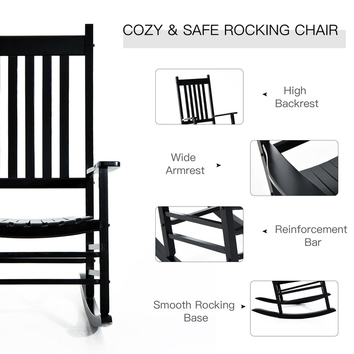 Wooden Patio Rocking Chair - Outdoor Porch Rocker with Armrests, Black - Ideal for Deck, Balcony, and Garden Seating