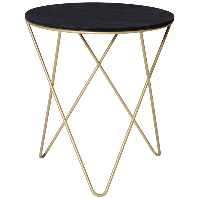 Modern Round Wooden and Metal Coffee Table - Black and Gold Sofa End, Bedside Table for Living Room Decor, Φ43cm - Chic Accent Furniture for Contemporary Home Styling
