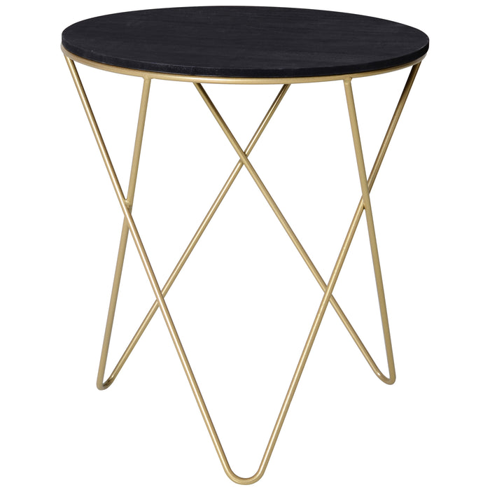 Modern Round Wooden and Metal Coffee Table - Black and Gold Sofa End, Bedside Table for Living Room Decor, Φ43cm - Chic Accent Furniture for Contemporary Home Styling