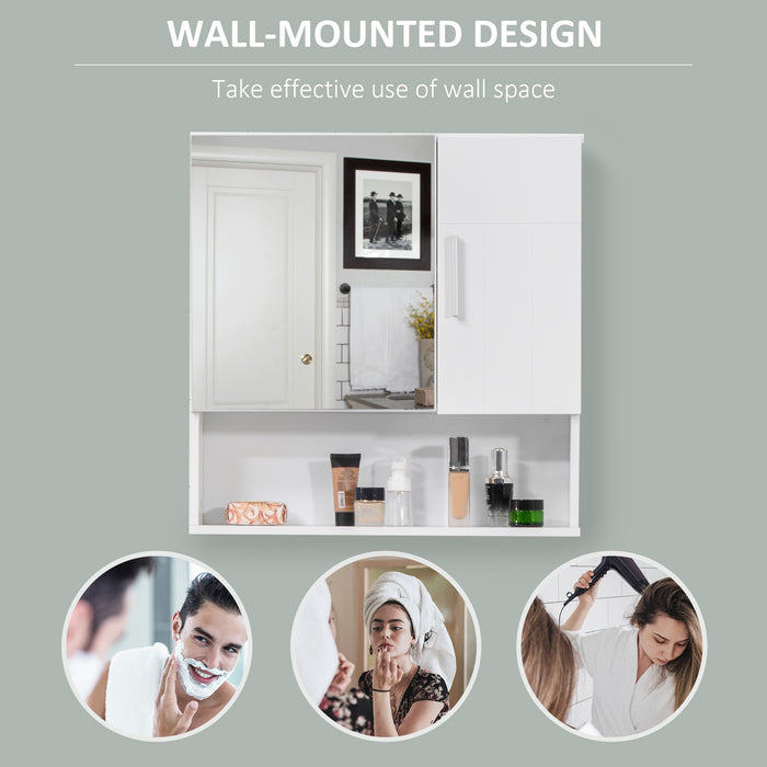 Wall-Mounted Bathroom Mirror Cabinet - Double-Door Organizer with Adjustable Shelf, Classic White Finish - Space-Saving Storage Solution for Toiletries and Medicine