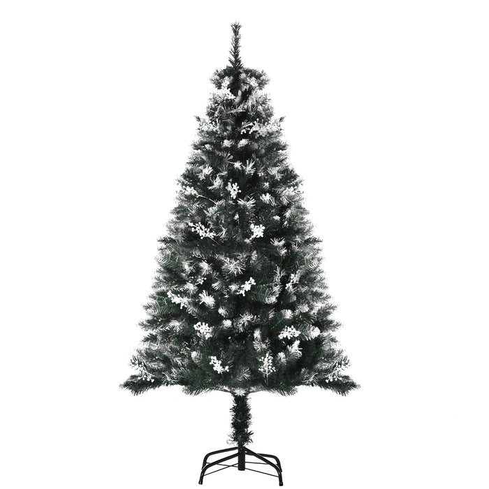 Artificial Snow-Dipped 5ft Pencil Christmas Tree - Lush Dark Green Holiday Decor with White Berries, Foldable Stand - Perfect for Indoor Festive Home Adornment