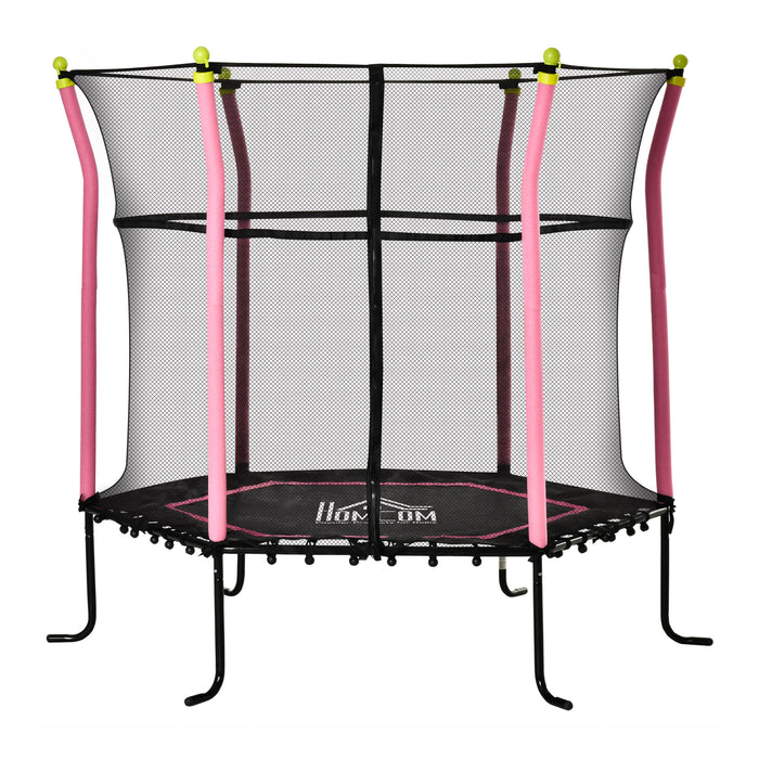 63-Inch Pink Kids Trampoline with Safety Enclosure Net - Mini Indoor/Outdoor Bouncer for Children - Ideal for Toddlers & Kids Aged 3-10 Years