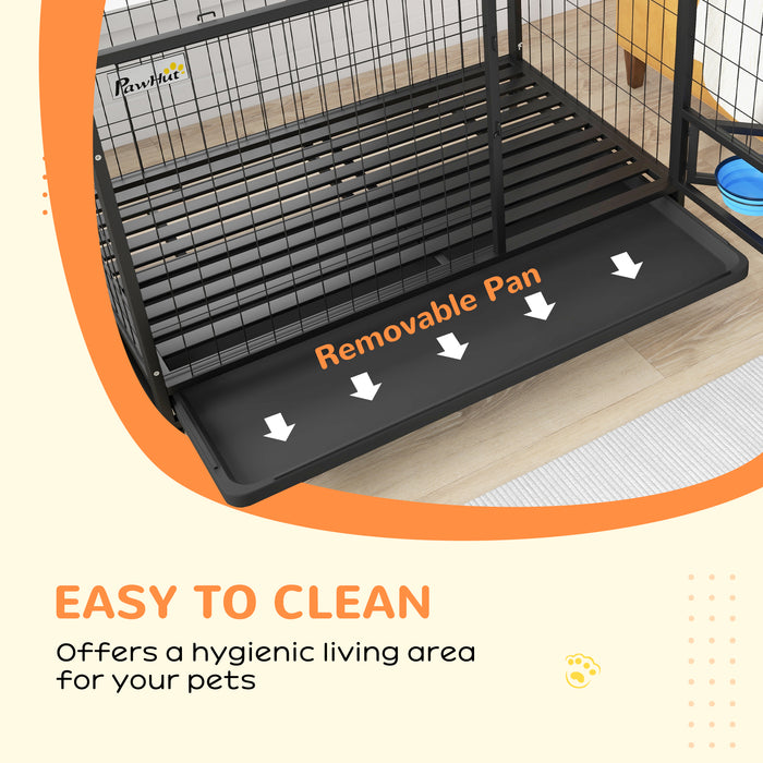 Heavy Duty 48-Inch Dog Crate with Wheels - Large and Extra-Large Double Door Pet Kennel with Bowl Holder and Removable Tray - Easy Transport and Cleaning for Big Breeds