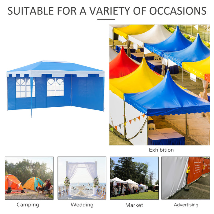 Outdoor Party Gazebo Marquee - 3x4m Garden Canopy with Sidewalls for BBQ, Camping & Patio - Ideal for Entertaining and Shelter Blue