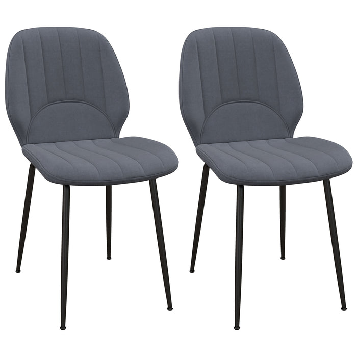 Velvet Dining Chairs Set of 2 - Padded Seat with Backrest and Steel Legs in Dark Grey - Elegant Seating Solution for Dining Room