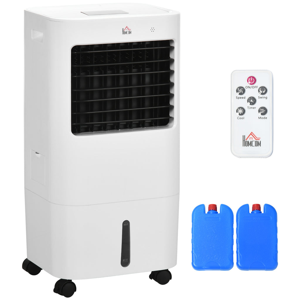 Mobile Air Cooler with 15L Water Tank - Oscillating Cooling Fan and Humidifier with Remote Control - Ideal for Home and Office Use with Timer Function